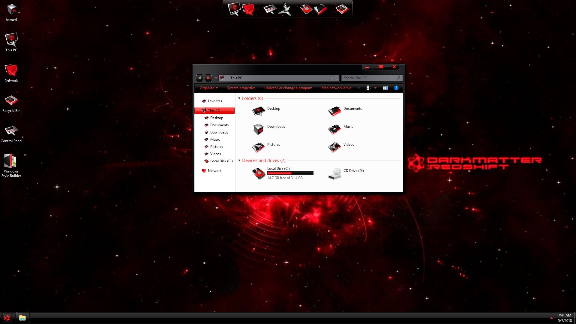 DarkMatter Red SkinPack for Windows 7\10