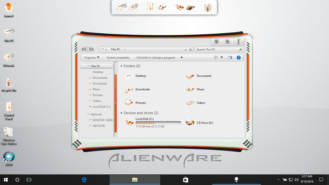 Alienware Light SkinPack for Windows 10 and 7